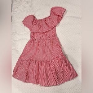 Boutique Red Striped Ruffle Dress, on or off shoulder, Size M